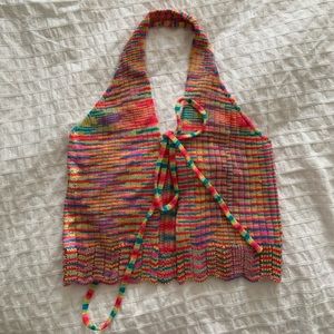 Multi coloured knit cropped halter top, size small.